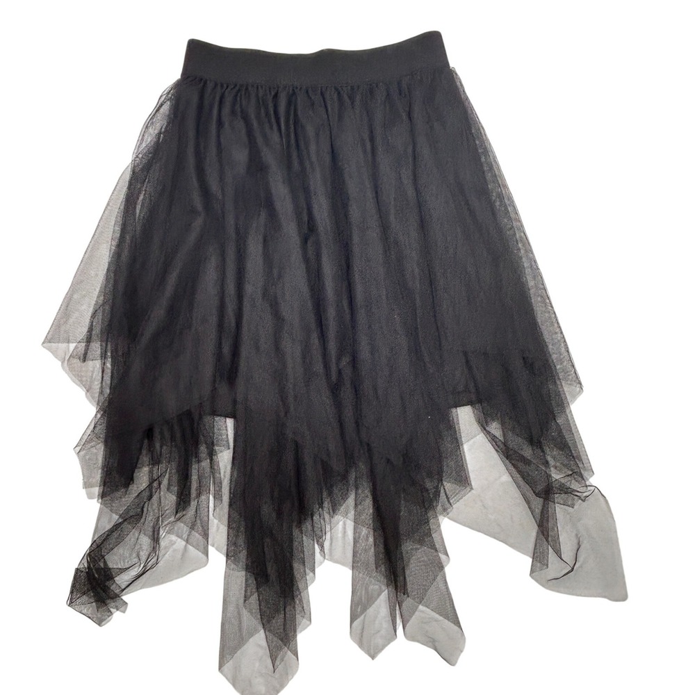 Black Tulle Handkerchief Hem Skirt S/M Gothic Fairy Grunge Skirt Fairy Grunge - Picture 4 of 6